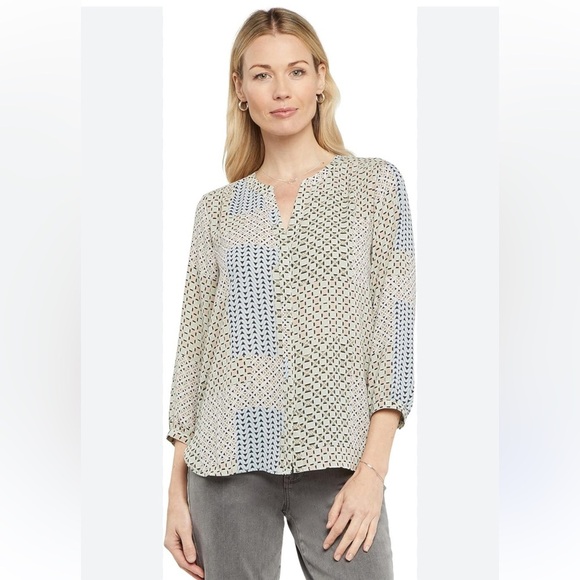 NYDJ Geometric Patterned Blouse - Sage Green and Black - Picture 1 of 8